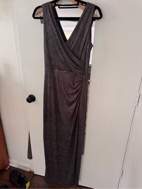 Ralph Lauren Sleeveless Metallic Wrap Maxi Dress - Silver